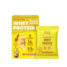 Foodstrong Whey Protein Powder (Concentrate + Isolate), 100% Hormone Free Grass-Fed Whey, 24G Protein & 6.6G BCAA, Malai Kulfi, With Turmeric & Digestive Enzymes, 6 Sachets, 210G image 1