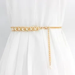 peora Gold Plated White Small Beads Braided Waist Belt Kamar Bandh Jewellery Stylish Gift for Women image 2
