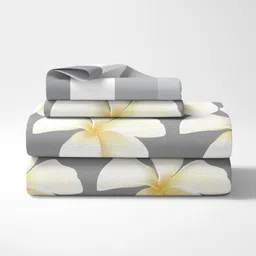 loreto - a quality linen brand 100% Cotton Bedsheet for Double Bed, 1 Double Bedsheet with 2 Pillow Covers | 144 TC Queen Size Double Bedsheet Cotton, Floral (White & Grey) image 4