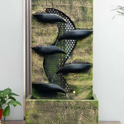 expleasia, exuberant & luxury decor EXPLEASIA Contemporary Leaf Indoor Water Fountain, Water Fountain for Home, Water Fountain for Home and Office | Housewarming Gift| with Maintenance Kit| (87X28x46 cm) (Green Golden) image 1