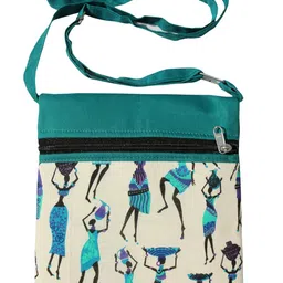solance Mandhania Warli Printed Cotton Sling Bags With Double Pocktes for Womens BBSBSN1-P image 2