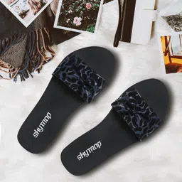 skytrap Women Black Nubuck Slippers Flipflop Combo of 2 image 5