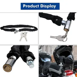 AllExtreme EXBHCL1 Heavy Duty Stainless Steel Helmet Lock Anti-Theft Luggage Secure Chain Lock Device with 2 Keys (Black) image 2