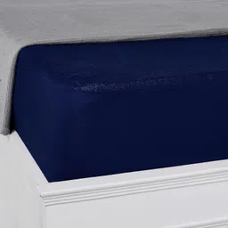 Amazon Brand - Solimo Mattress Protector, Durable, Elastic Fit, Washable (King; 78 x 72 x 10; Polyester; Navy Blue) image 4