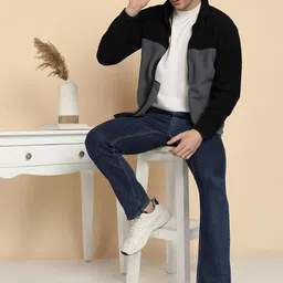 alan jones clothing Solid Stand Collar Fleece Full Zip Jacket image 3