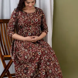 murli kurti Women's Pure Cotton Printed Maternity Gown Maternity wear Feeding Gown A-line Maternity Feeding Dress Maternity Kurti Gown for Women image 5