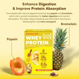 Foodstrong Whey Protein Powder (Concentrate + Isolate), 100% Hormone Free Grass-Fed Whey, 24G Protein & 6.6G BCAA, Malai Kulfi, With Turmeric & Digestive Enzymes, 6 Sachets, 210G image 4