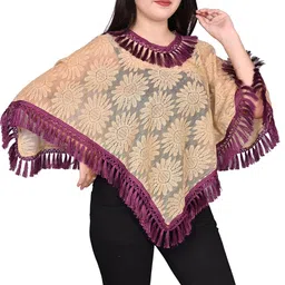 Women's Net Poncho Trendy Net Capes Poncho And Shrug For Girls Golden Lace image 3