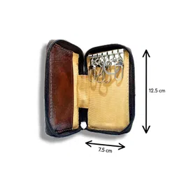 generic Label M E PU Leather Key Case Pouch Wallet Keychain Key Holder Ring with 6 Hooks Zipper, Emergency Cash Pocket. (Black, 12.5cm x 7.5cm) image 3