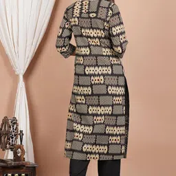 yash gallery Women's Cotton Mothers Day Gift Ikat Printed Straight Kurta Pant With Dupatta image 4