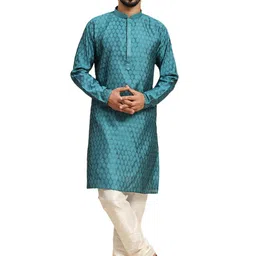 skavij Men's Brocade Silk Woven Design Kurta Pajama Set Ethnic Motifs Festive Ethnic Dress image 1
