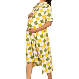 janasya Women's Multicolour Cotton Geometric A-Line Maternity Dress image 1