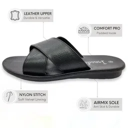 irnado Genuine Leather Men Cross Strap Padded Flip Flop Sandal Airmax Sole Anti Skid Outdoor Casual Summer Beach Comfortable Walking Close Strap Slipper Dailywear image 2