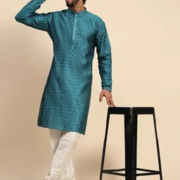 skavij Men's Brocade Silk Woven Design Kurta Pajama Set Ethnic Motifs Festive Ethnic Dress image 4