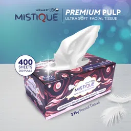 MISTIQUE 2 Ply Facial Tissue Paper - 200 Pulls (400 Sheets) | Car Tissue | Soft and Highly Absorbent Tissue Paper | Sheet Size (20 * 20 cm) (Pack of 1) image 3