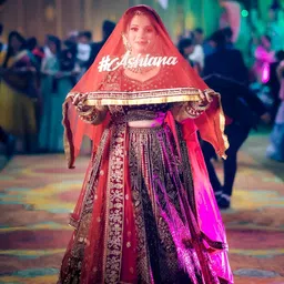 wedding vibes Women Customized Name Bridal Net Dupatta, 2.5 Metre, for Wedding, Marriage, Special Occasion, Red image 5