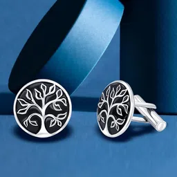 raajraani Pure 925 Sterling Silver Cufflinks | Tree of Life Cufflink | Silver Finish, Enamel | Gift for women, Men (10.5 gms) image 4