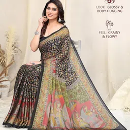 mirchi fashion Women's Designer Chiffon Madhubani Printed Saree with Blouse Piece image 2