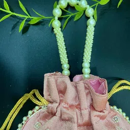 byra Pearl Handwork Silk Potli Bag for Women Bridal Bag image 4