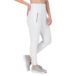 styleso Solid Yoga Pants for Women High Waisted Stretchable Workout Jeggings with Pockets. (M, White) image 4