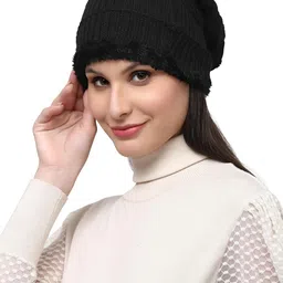 weavers villa Set of Snow Proof Inside Fur Acro Wool Unisex Beanie Cap Knit Hat Thick Fleece Lined Winter Cap and Gloves for Men & Women, Free Size image 3