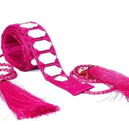 fcon C7Gangani Pink Color Without Latkan Hexagone Shape Mirror Work Cloth Fashion Kamarband For Women And Girls (Waist Belt and Belly Chain) image 1