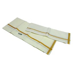 mps cotton cool Gold Jari Border Cotton Dhoti 2 Mts + Angavastam 2 Mts Set Colour:Cream image 3