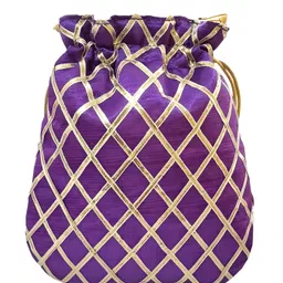 duchess Women's Gota Patti Purple Potli Bag Purse with Pearl Handle image 3