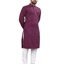 almora Men's Indian Ethnic Wear Straight Lucknowi, Chikankari Sequins Kurta image 4