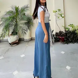 miss chase Women's Multicolored Round Neck Short Sleeves Floral Waist Tie-Up Regular Length Jumpsuit image 2