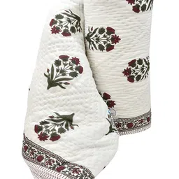 AUROSTYLE 400 TC Jaipuri Light Weight Pure Cotton Traditional Hand Block Big Flower Print Double Bed Quilt/Razai/Rajai (White & Green, 90 x 108 Inches, Double Bed) image 1
