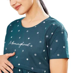 pastel clip Women Cotton Star Printed Relaxed Maternity Night Suits for Women Feeding 7002-7003 image 2
