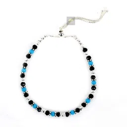 nemichand jewels Pure 925 Sterling Silver Nazariya Blue Black Crystal Slider Adjustable Nazariya Bracelet for Women and Girls image 1
