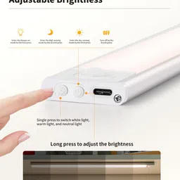 nickluc Motion Sensor Light Indoor 8 inches, 34 LED Under Cabinet Lighting with 3 Color Dimmable, Battery Operated Closet Lights Rechargeable Lamp, Magnetic Under Counter Night Lights Used in Kitchen Cabinet image 3