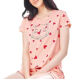 zeyo Women's Cotton Heart Printed Night Suit set of Top & Pyjama 5290 image 5