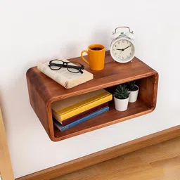 Craftware Curved Wooden Floating Nightstand,Wooden Bedside Table for Bedroom Nightstand Lamp Table Handmade Bedside Table Modern Floating Nightstands (Light Walnut) image 4