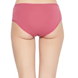 clovia Women's Cotton Mid Waist Hipster Panty with Lace Inserts in Pink image 4