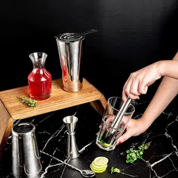 finality Stainless Steel 6-Piece Bar Tool Set with Boston Shaker, Peg Measure 30/60, Muddler, Bar Strainer and Bar Spoon Silver Color image 5