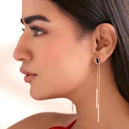 yellow chimes Danglers Earrings for Women | Rose Gold Earrings for Girls | Fashion Women Earrings | Stainless Steel Long Chain Dangler Earrings | Birthday Gift For Girls Anniversary Gift for Wife image 2