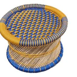 generic Priyansh Mudda House Handmade Sarkanda Wooden Small Muddi/Stool (Wood, Multicolor) image 1