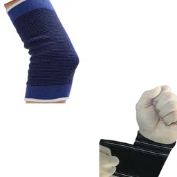 Atyourdoor Elastic Elbow(Blue) And Wrist(Black) Support for Gym Jogging Exercise Muscle Pain Health (Free Size) - EKBLWS02 image 3