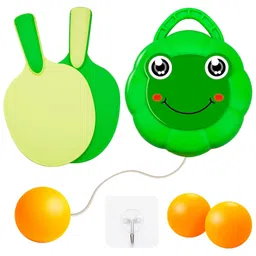 Kidology Round Hook Hanging Table Tennis Trainer Portable Set – Includes 2 Rackets, 3 Practice Balls & Adjustable Height for Self-Training Ping Pong Indoor Games for Kids (Green) image 1