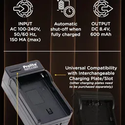 Prolite D-54 Single Camera Battery Travel Charger with Removable Charging Plate (Compatilble with D-54 Battery) | with Indicator Light | Auto Cut-Off at Full Charge, Short Circuit Protect image 2