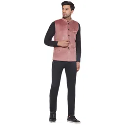 veera paridhaan Velvet Solid Nehru Jacket for Men (Peach) image 5
