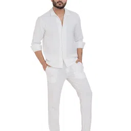 s s fashion Men's Solid Polyester Summer Co-ord Set with Collared Shirts & Pant Set White image 1