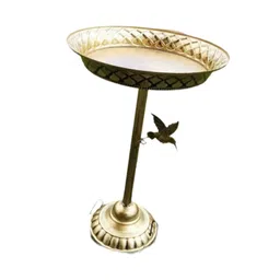 THE STYLE SUTRA Bird Bath Drinker Plate with Stand Metal Garden Birdbath for Home Yard Patio Gold image 1