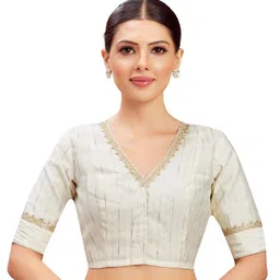 studio shringaar Women's Gold Foil Print Saree Blouse with Elbow Length Sleeves image 1