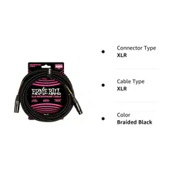ernie ball Ernieball 6392 20ft Braided Male Female XLR Microphone Cable Black image 4