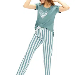 lotik Women's Cotton Striped Print Top & Payjama Nightsuit Set image 3