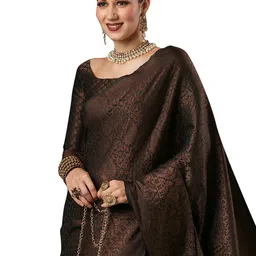 akhilam Women's Woven Design Zari Work Banarasi Silk Saree With Unstitched Blouse Piece image 1